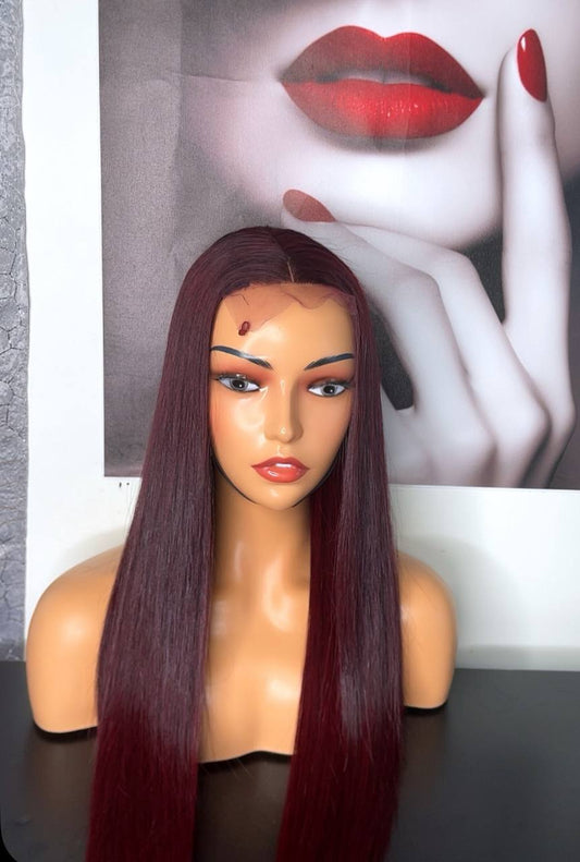 Cheveux lisses longs bordeaux